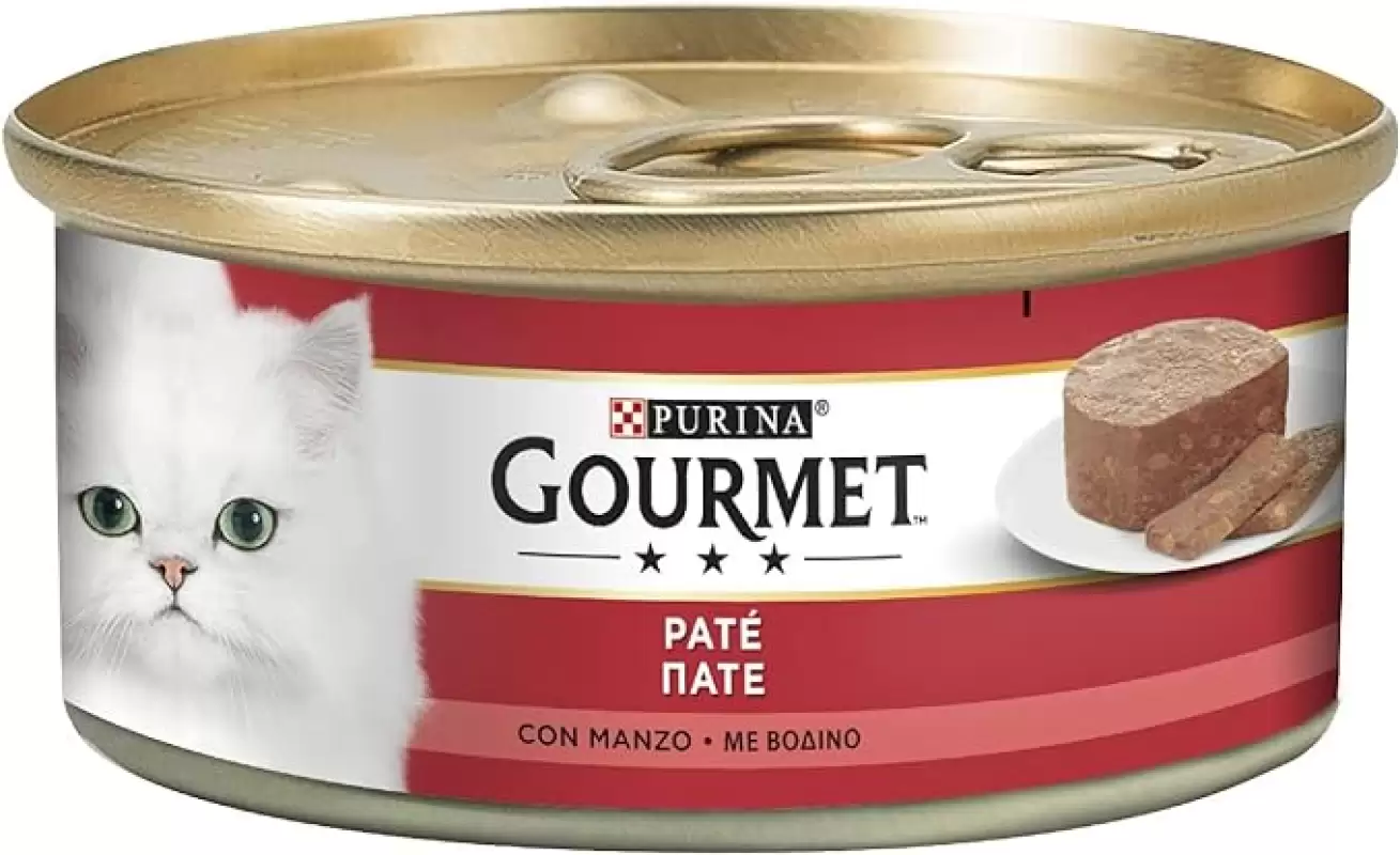 Gourmet Hrana Pisici Rosu Paté cu Carne de Vita, 24 conserve de 195 g Bax 24 buc.