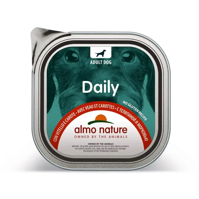 Almo Nature Daily Hrana pentru Caini cu Vitel si Morcovi 300g Bax 9 buc.
