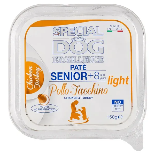 Special Dog Excellence Patè Senior +8 Ani Light Pui si Curcan 150 g Bax 24 buc.