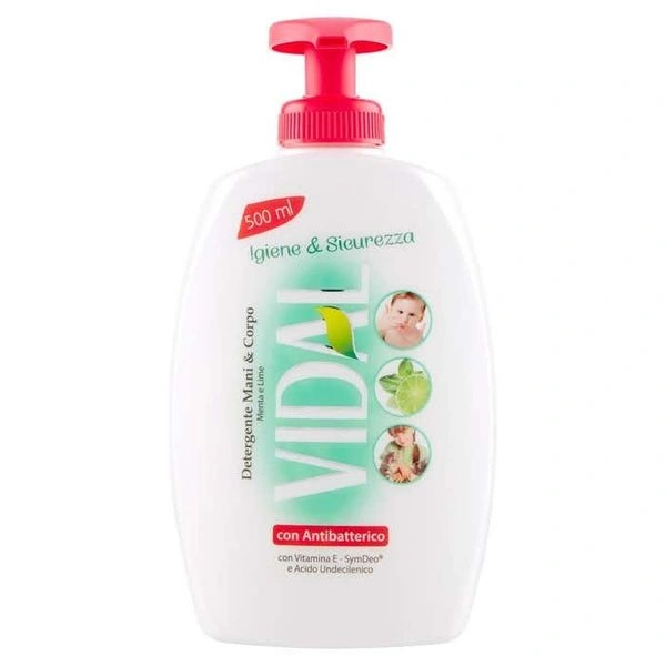 Vidal Detergent pentru Mana si Corp Mint & Lime cu Antibacteriene 500 ml, Bax 6 buc.