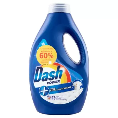 Dash Power Detergent Lichid Acțiune Suplimentară Pentru Indepartarea Petelor, 18 spălări 900 ml Bax 5 buc.