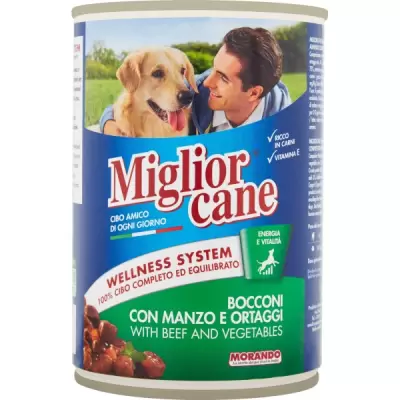 Miglior Cane Hrana pentru Caini cu Vita si Legume 405 Gr Bax 24 buc.