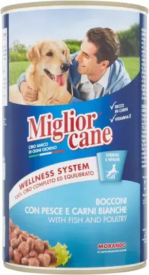 Miglior Cane Hrana pentru Caini Bocconcini Peste si Carne Alba, 1250 kg Bax 12 buc.
