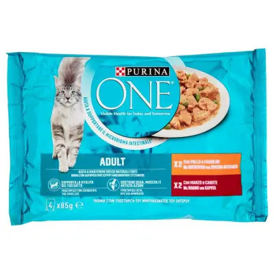 Purina One Adult - Pui si Vita - 4x85g Bax 12 buc.