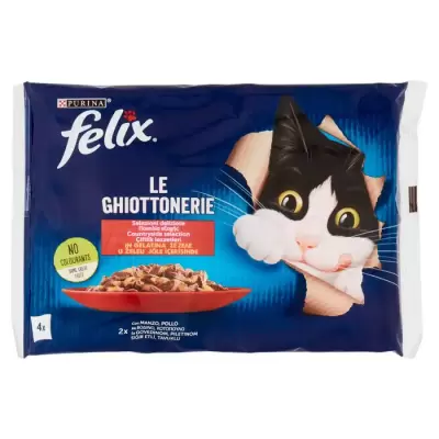 Felix Le Ghiottonerie Selectii Delicioase in Gelatina (Vita & Pui) 4 x 85 g Bax 12 buc.