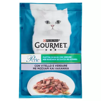 Gourmet Hrana Pisici Fileuri Perle in Sos cu Vitel si Legume 85 gr Bax 26 buc.