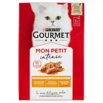 Gourmet Hrana Pisici Mon Petit Cat cu Rata, Pui si Curcan 6 x 50 g Bax 8 buc.