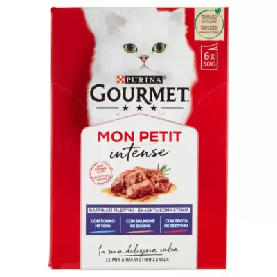 Gourmet Hrana Pisici Mon Petit Intese cu Ton, Somon si Pastrav 6 x 50 g Bax 8 buc.