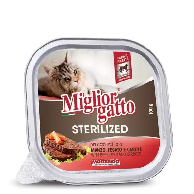 Miglior Gatto Sterilizat Pate Delicat cu Carne de Vita/Ficat/Morcov 100 gr Bax 32 buc