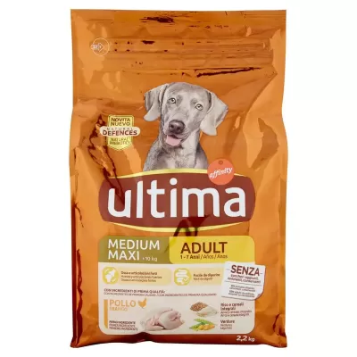 Ultima Hrană Câini Medium Maxi Adult Pui 2,2 kg Bax 8 buc